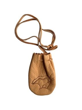 NWOT Leather Medicine Bag Neck Pouch Boho Amulet Drawstring Bear Fae Moon Wolf